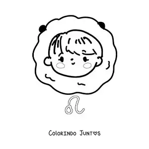 Desenho para colorir de menina kawaii do signo de Leão com seu símbolo