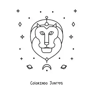 Desenho para colorir do leão do signo de Leão com estrelas e astros
