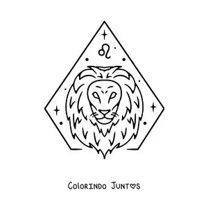 Desenho para colorir de leão do signo do zodíaco Leão fácil com seu símbolo e estrelas