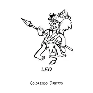 Desenho para colorir de caricatura de um homem das cavernas do signo de Leão