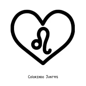 Desenho para colorir de símbolo do signo de Leão em um coração