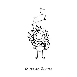 Desenho para colorir de caricatura de um personagem do signo de Leão com sua constelação
