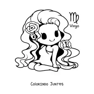 Desenho para colorir de menina kawaii do signo de Virgem com seu símbolo