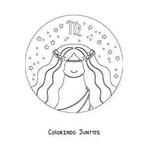 Desenho para colorir de mulher do signo de Virgem animada com estrelas