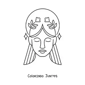 Desenho para colorir de mulher do signo de Virgem com uma coroa de flores