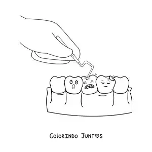 Desenho para colorir do tratamento de uma cárie animada