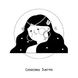 Desenho para colorir de menina do signo do zodíaco Virgem com uma coroa de flores
