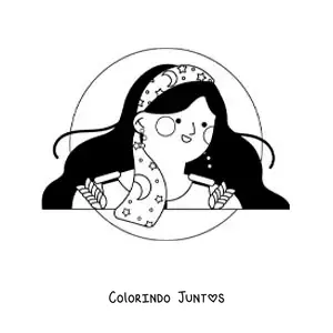 Desenho para colorir de uma mulher do signo de Virgem animada