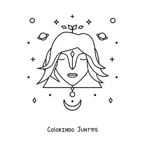 Desenho para colorir do signo de Virgem com estrelas e astros