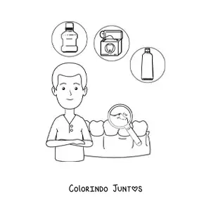 Desenho para colorir de um dentista animado e uma cárie