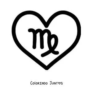 Desenho para colorir de símbolo do signo de Virgem em um coração