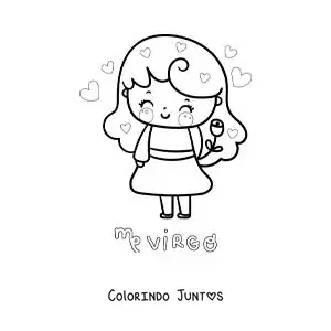 Desenho para colorir de menina kawaii com o símbolo de Virgem