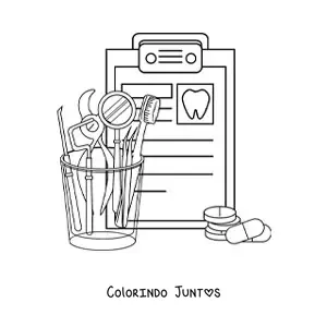 Desenho para colorir dos instrumentos do dentista