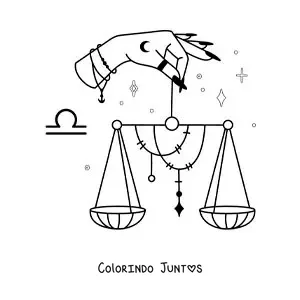 Desenho para colorir de uma mão segurando a balança do signo de Libra