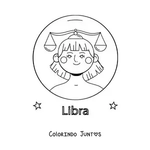 Desenho para colorir de uma menina do signo de Libra animada