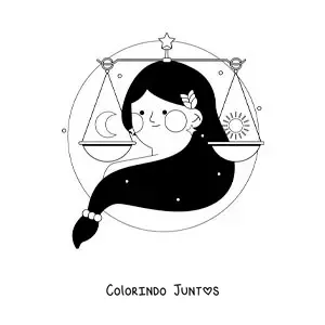 Desenho para colorir de mulher do signo do zodíaco Libra com seu símbolo