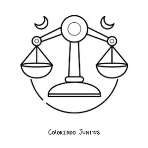 Desenho para colorir de balança do signo de Libra com duas luas