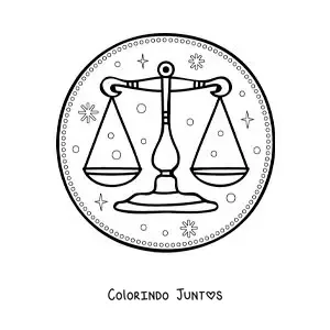 Desenho para colorir de balança do signo de Libra com estrelas