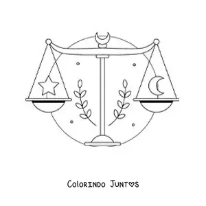 Desenho para colorir de balança da justiça de Libra com estrelas
