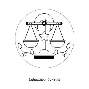 Desenho para colorir de símbolo do signo do zodíaco Libra animado com astros