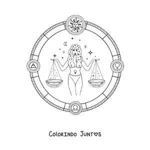 Desenho para colorir de deusa Têmis com a balança de Libra