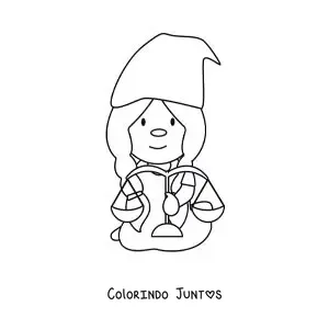 Desenho para colorir de gnomo animado infantil do signo de Libra