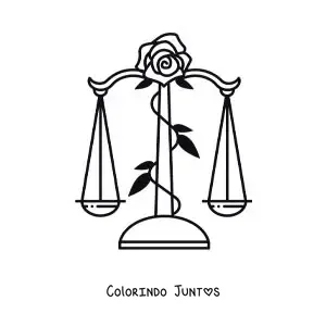 Desenho para colorir de balança do signo de Libra com uma rosa
