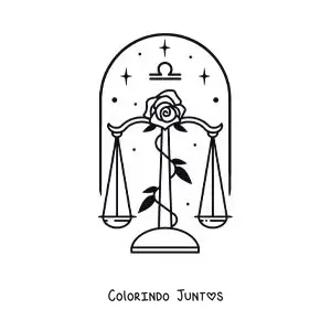Desenho para colorir de símbolo de Libra com uma rosa
