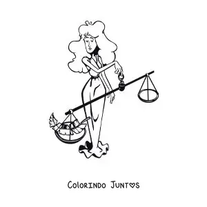 Desenho para colorir de caricatura infantil da deusa Têmis do signo de Libra