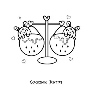 Desenho para colorir de coelhos kawaii animados do signo de Libra