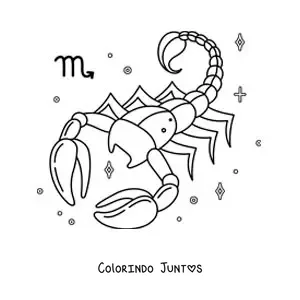 Desenho para colorir de escorpião do signo de Escorpião com seu símbolo e estrelas