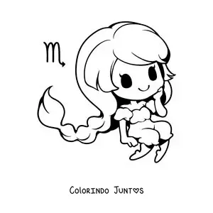 Desenho para colorir de menina kawaii animada do signo de Escorpião