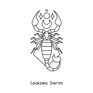Desenho para colorir de escorpião do signo do zodíaco Escorpião com uma lua