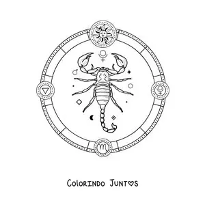 Desenho para colorir do signo astrológico de Escorpião com seus símbolos
