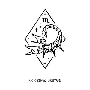 Desenho para colorir de escorpião animado com o símbolo de Escorpião