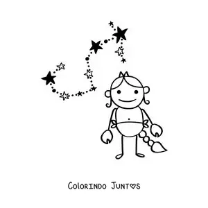 Desenho para colorir de desenho animado do signo de Escorpião com sua constelação