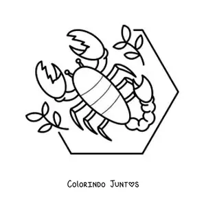 Desenho para colorir de escorpião animado com folhas