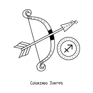 Desenho para colorir de arco e flecha com o símbolo de Sagitário