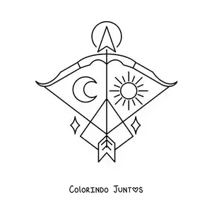 Desenho para colorir de símbolo de Sagitário com a lua e o sol
