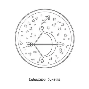 Desenho para colorir de símbolo de Sagitário com estrelas