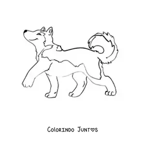 Desenho para colorir de um husky animado caminhando