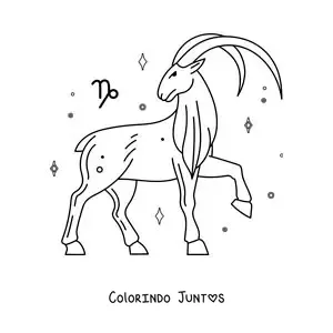 Desenho para colorir da cabra de Capricórnio animada com o seu símbolo e estrelas