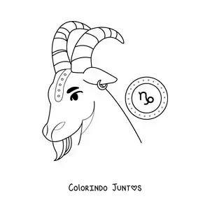 Desenho para colorir da cabra do signo de Capricórnio animada com o seu símbolo