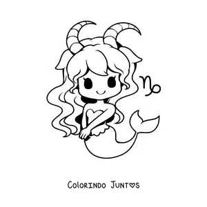 Desenho para colorir de uma menina kawaii animada da mitologia do signo de Capricórnio