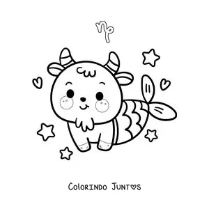 Desenho para colorir de cabra kawaii animada da mitologia do signo de Capricórnio