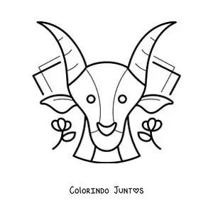 Desenho para colorir da cabra do signo de Capricórnio animada com flores