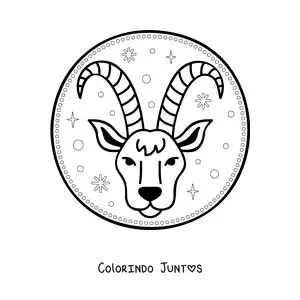 Desenho para colorir de símbolo do signo do zodíaco Capricórnio animado com estrelas