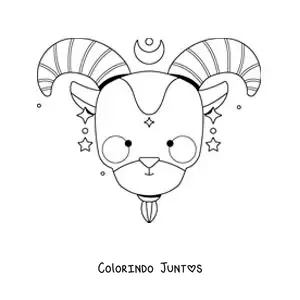 Desenho para colorir de cabra animada kawaii de Capricórnio