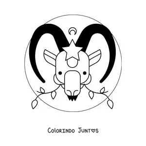 Desenho para colorir de cabra animada de Capricórnio com estrelas e folhas