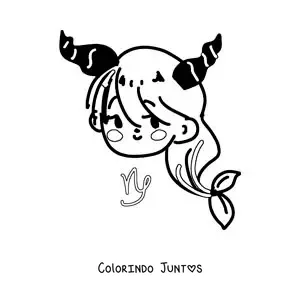Desenho para colorir de cabra kawaii animada do signo de Capricórnio com o seu símbolo